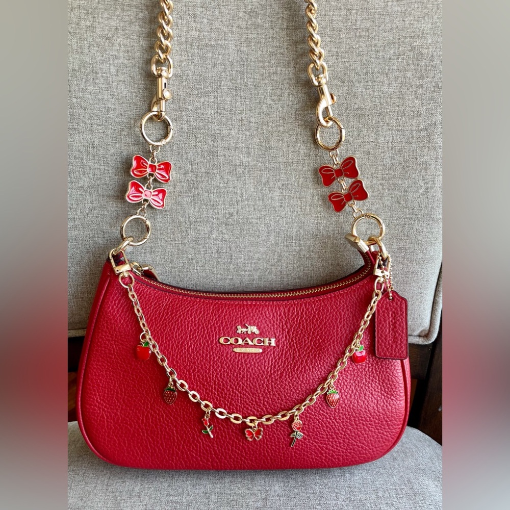 ‼️last 1‼️NWT！4PCS COACH TERI SHOULDER BAG（CV934）GOLD/BOLD RED fast shipping